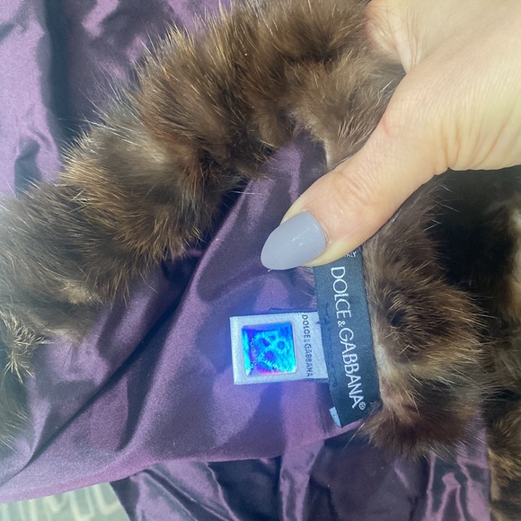 Dolce & Gabbana silk scarf shawl collar with fur trim one size - Picture 2 of 2